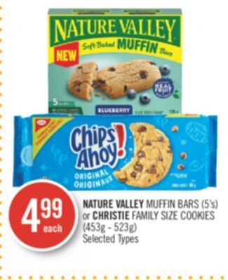 Shoppers Drug Mart Nature valley muffin bars (5's) or christie family size cookies (453g - 523g) offer