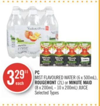 Shoppers Drug Mart Pc mist flavoured water (6 x 500ml), rougemont (2l) or minute maid (8 x 200ml - 10 x 200ml) juice offer