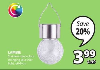 JYSK Lambie stainless steel colour changing led solar light offer