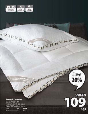 JYSK Home comfort duvet filled with hypoallergenic polyester fiber offer