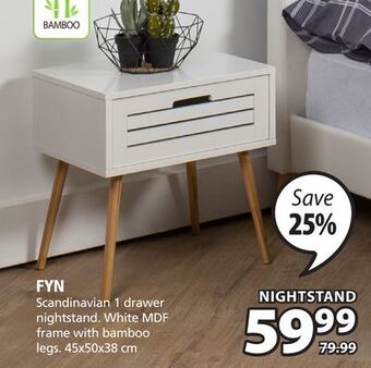 JYSK Fyn scandinavian 1 drawer nightstand offer
