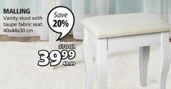 JYSK Malling vanity stool with taupe fabric seat offer