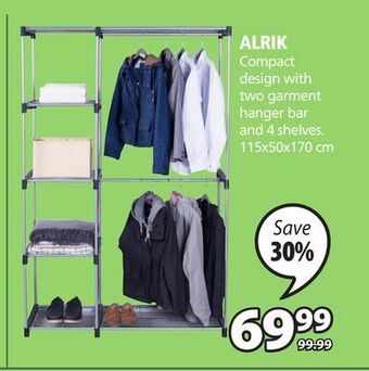 JYSK Alrik compact design with two garment hanger bar and 4 shelves offer