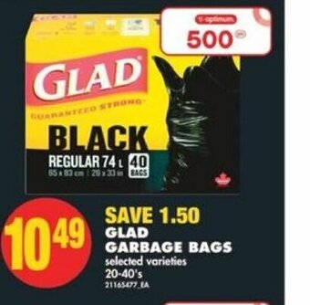 No Frills Glad garbage bags 20-40's offer
