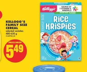 No Frills Kellogg's family size cereal 480-650g offer