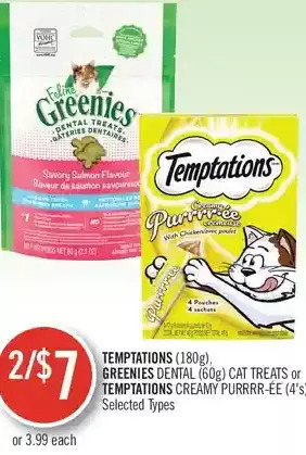 Shoppers Drug Mart Temptations, greenies dental cat treats or temptations creamy purrrr-ee offer