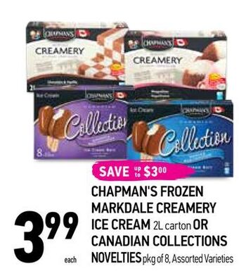 Coppa's Fresh Market Chapman's frozen markdale creamery ice cream 2l carton or canadian collections novelties pkg of 8 offer