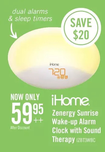 The Brick Ihome zenergy sunrise wake-up alarm clock with sound therapy - izbt110wft offer