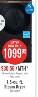 The Brick Samsung 7.5 cu. ft. smart electric dryer with steam sanitize+ - dve50bg8300vac offer