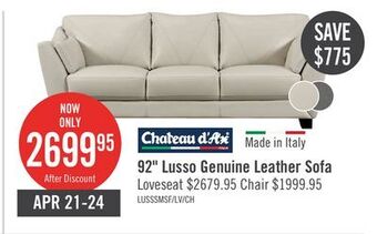 The Brick Lusso genuine leather sofa smoke offer