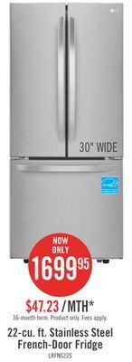 The Brick Lg 21.8 cu. ft. 3-door french door refrigerator - lrfns2200s offer