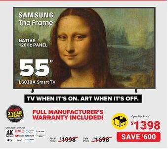Visions Electronics Samsung ls03ba smart tv 55 offer