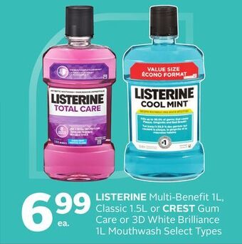 Rexall Listerine multi-benefit 1l, classic 1.5l or crest gum care or 3d white brilliance 1l mouthwash offer