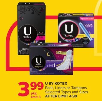 Rexall U by kotex pads, liners or tampons offer