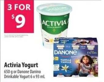 Co-op Activia Yogurt 650 g or Danone Danino Drinkable Yogurt 6 x 93 ml offer