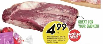 Sobeys Fresh Boneless Whole Beef Brisket cryovac cut from Canada AA grade beef 11.00/kg offer