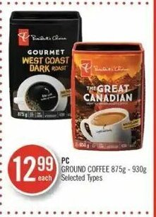 Shoppers Drug Mart PC ground coffee 875g - 930g offer