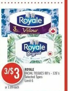 Shoppers Drug Mart Royale facial tissues 88's - 126's offer