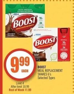 Shoppers Drug Mart Boost meal replacement shakes 6's offer