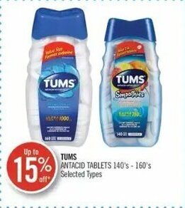Shoppers Drug Mart Tums antacid tablets 140's-160's offer