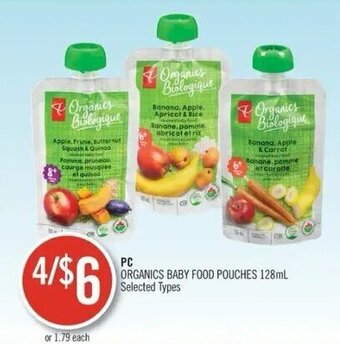 Shoppers Drug Mart PC organics baby food pouches 128ml offer