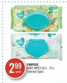 Shoppers Drug Mart Pampers baby wipes 56's-72's offer