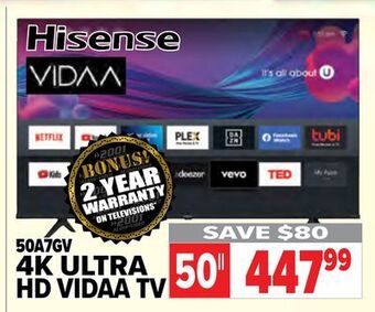 2001 Audio Video Hisense 50 4k led smart vidaa tv offer