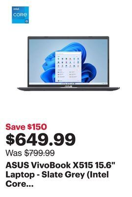 Best Buy Asus vivobook x515 15.6 laptop - slate grey (intel core i5-1135g7/512gb ssd/8gb ram/windows 11) offer