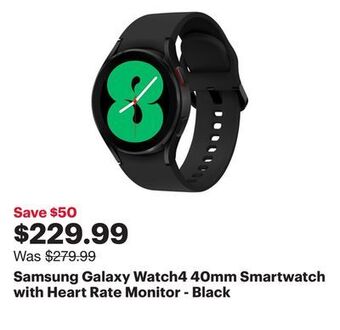 Best Buy Samsung galaxy watch4 40mm smartwatch with heart rate monitor - black offer