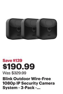 Best Buy Blink outdoor wire-free 1080p ip security camera system - 3-pack - black offer