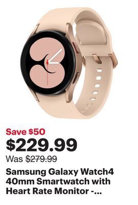 Best Buy Samsung galaxy watch4 40mm smartwatch with heart rate monitor - pink gold offer