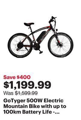 Best Buy Gotyger 500w electric mountain bike with up to 100km battery life - black - only at best buy offer