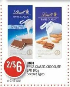 Shoppers Drug Mart Lindt swiss classic chocolate bar 100g offer