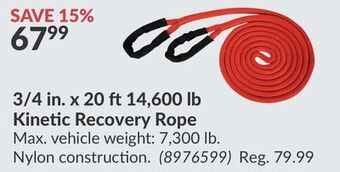 Princess Auto 3/4 in. x 20 ft 14, 600 lb kinetic recovery rope offer