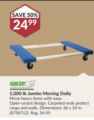 Princess Auto Grip 1, 000 lb jumbo moving dolly offer