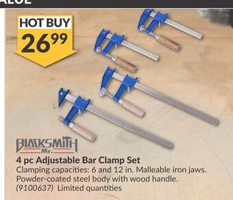 Princess Auto 4 pc adjustable bar clamp set offer