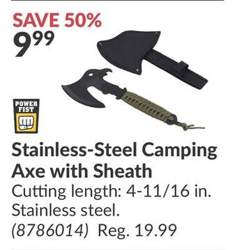 Princess Auto Stainless-steel camping axe offer