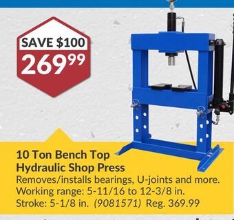 Princess Auto 10 ton bench top hydraulic shop press offer