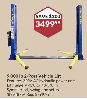 Princess Auto 9, 000 lb 2-post vehicle lift offer