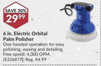 Princess Auto 6 in. electric orbital palm polisher offer