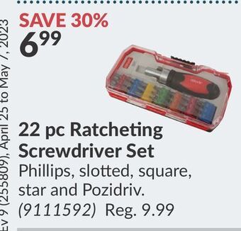 Princess Auto 22 pc ratcheting screwdriver set offer