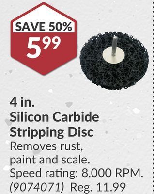 Princess Auto 4 in. silicon carbide stripping disc offer