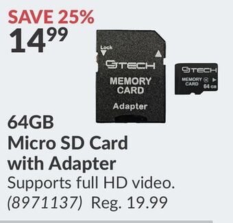 Princess Auto 64gb micro sd card with adapter offer