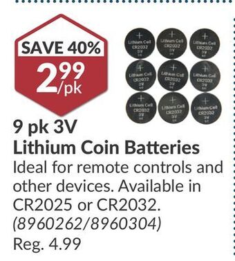 Princess Auto 9 pk 3v lithium coin batteries offer