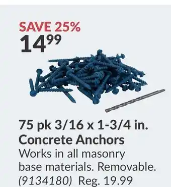 Princess Auto 75 pk 3/16 x 1-3/4 in. concrete anchors offer