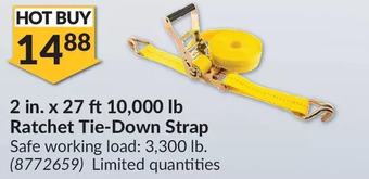 Princess Auto 2 in. x 27 ft 10,000 lb ratchet tie-down strap offer