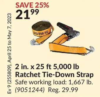 Princess Auto Cat 2 in. x 25 ft 5,000 lb ratchet tie-down strap offer