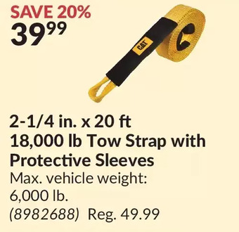 Princess Auto Cat 2-1/4 in. x 20 ft 18,000 lb tow strap with protective sleeves offer