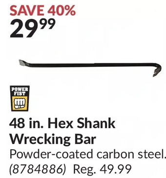 Princess Auto 48 in. hex shank wrecking bar offer