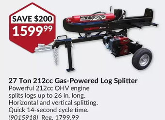 Princess Auto Red rock 27 ton 212cc gas-powered log splitter offer
